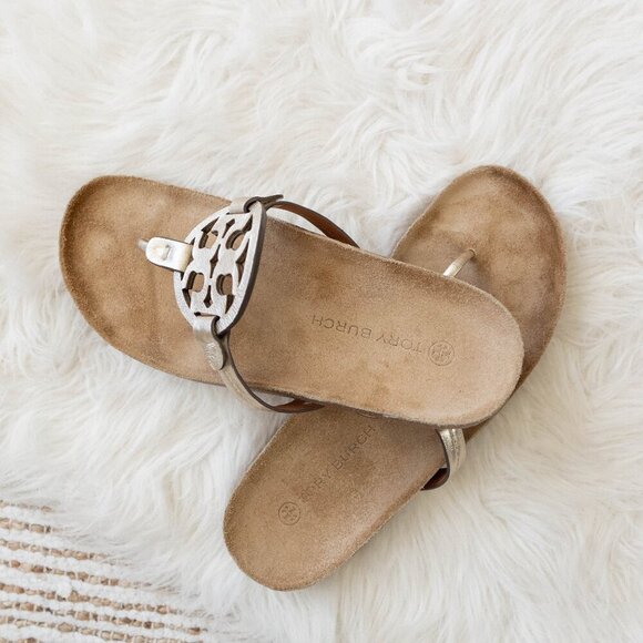 EUC TORY BURCH MILLER CLOUD SANDAL METALLIC GOLD CORK FOOTBED SZ 9.5 - Picture 9 of 11